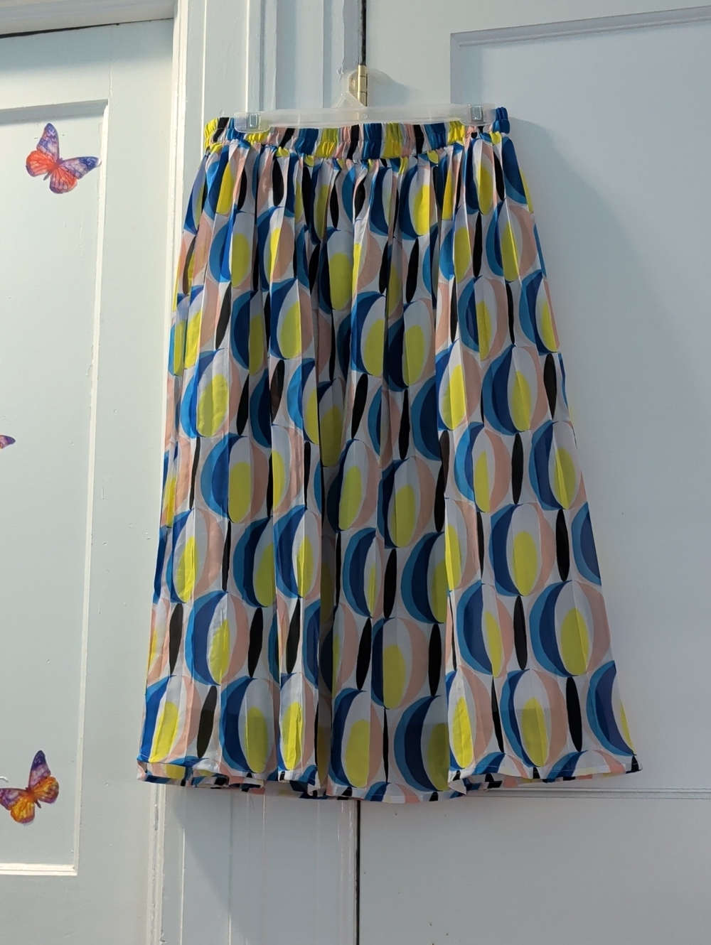 Women's A-Line Geometric Print Skirt - Blue, Yellow & Pink